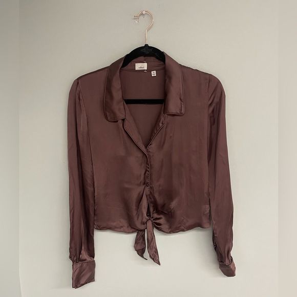 Wilfred Chocolate Brown Tie-Front Blouse - Picture 2 of 6